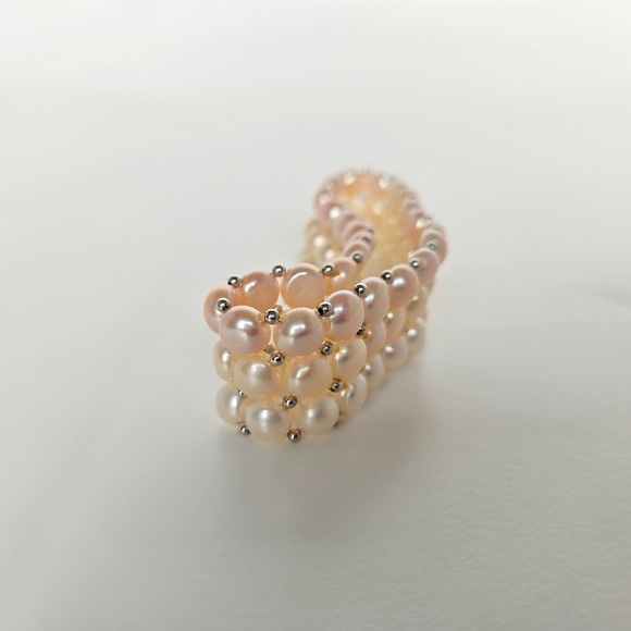 Three‎ Strand Freshwater Multi-Color Button Pearl Stretch Bracelet w/ Sterling - Picture 10 of 10